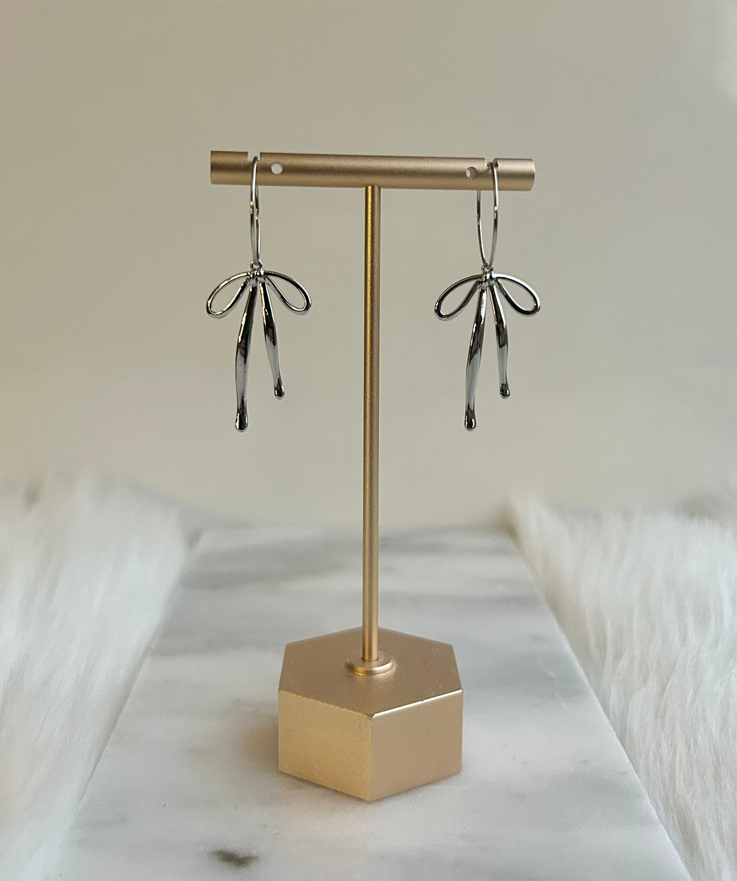 Silver Bow Hoops