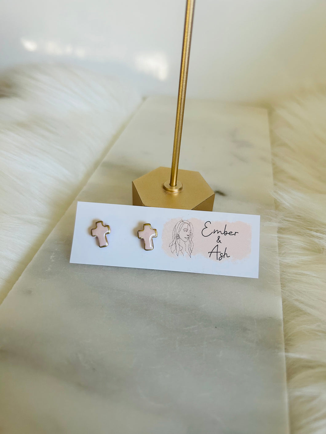 Cross Studs Light Pink/Gold Trim