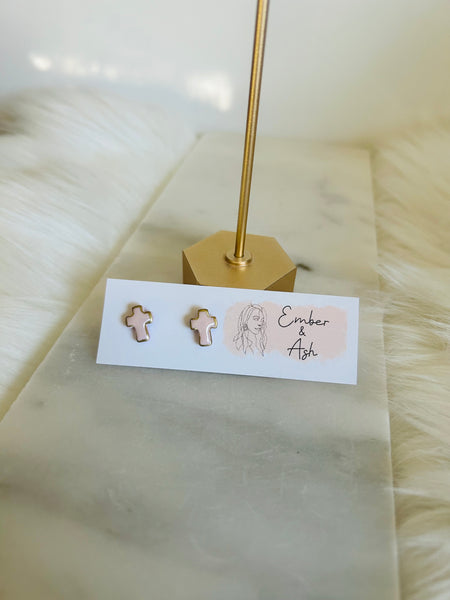 Cross Studs Light Pink/Gold Trim
