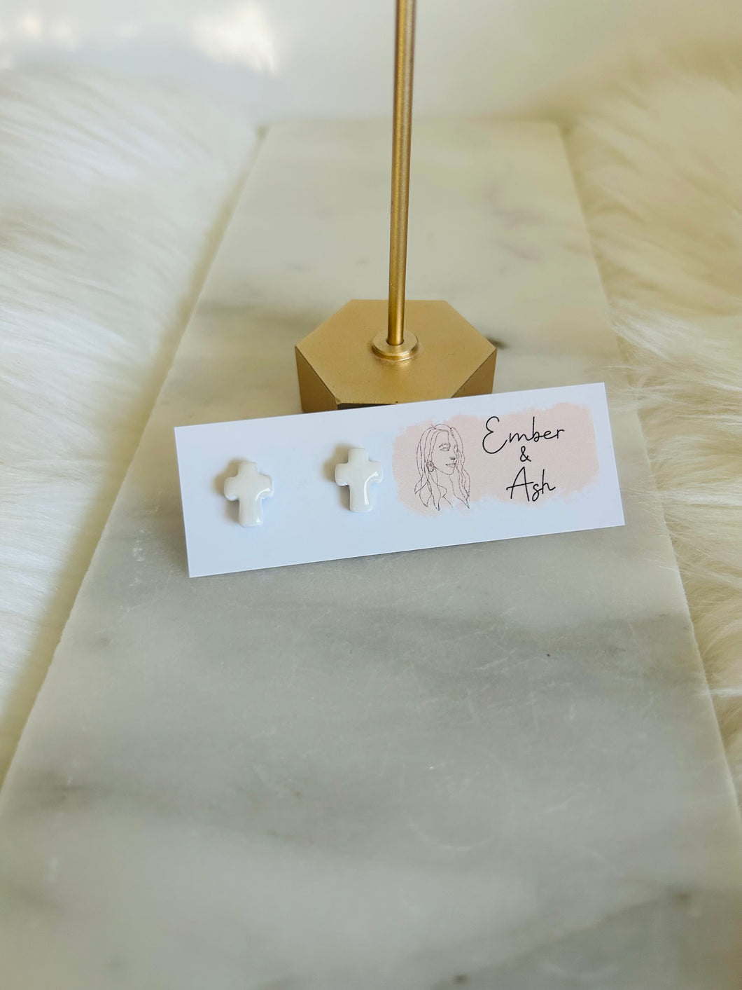 Cross Studs White