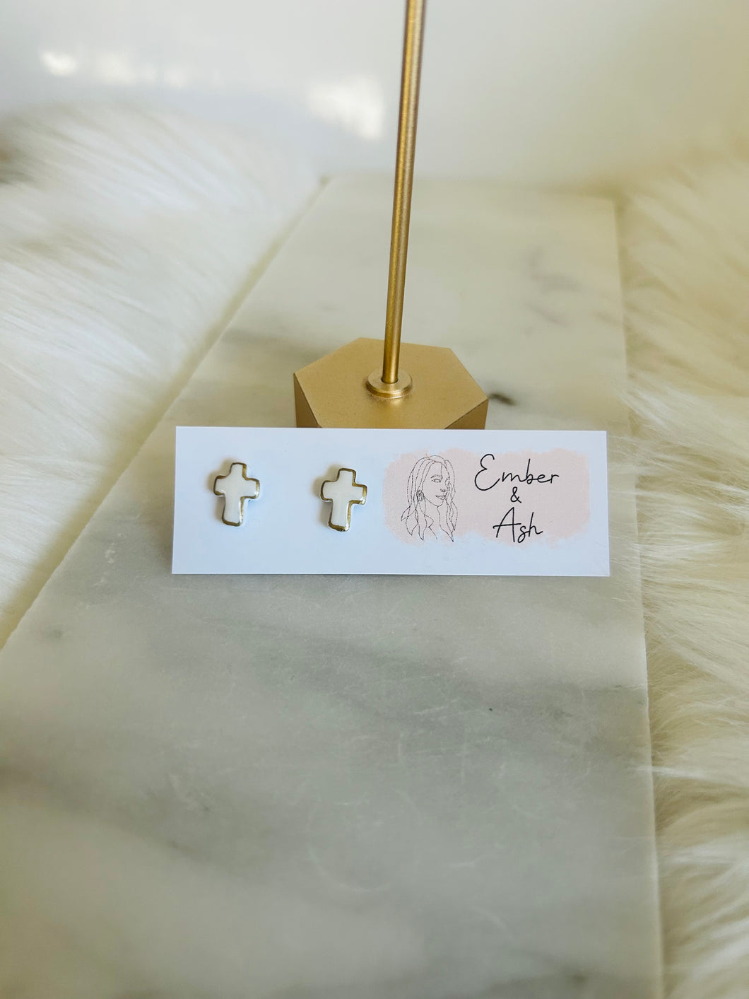 Cross Studs White/Gold Trim