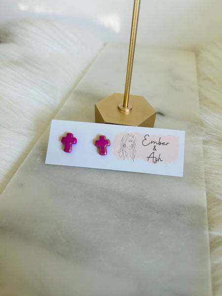 Cross Studs Fuchsia/Gold Trim