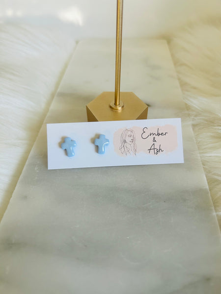 Cross Studs Light Blue
