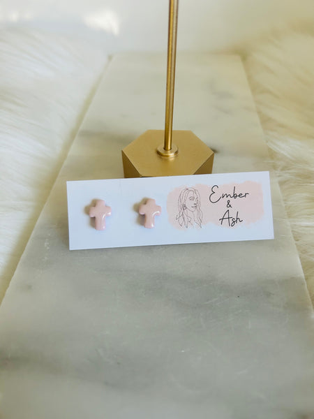 Cross Studs Light Pink